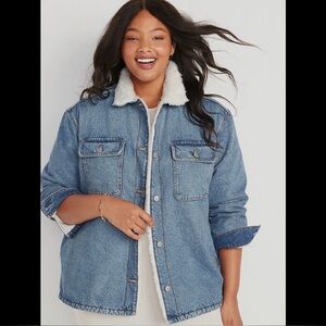 Old Navy denim jacket coat fleece lined size large shacket